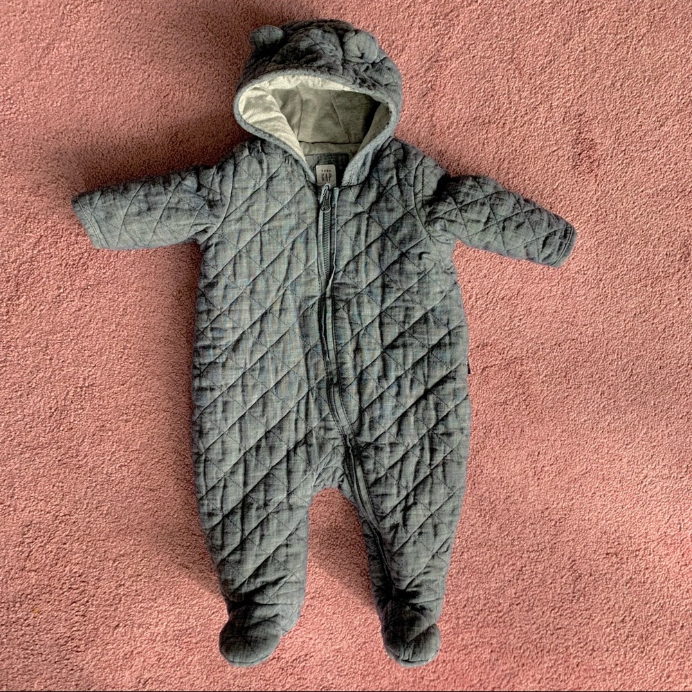 GAP Quilted Chambray Bear One-Piece Baby Footed Snowsuit